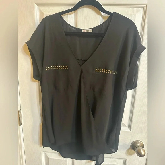 Guess XL Blouse - short sleeve black chiffon - Picture 2 of 4
